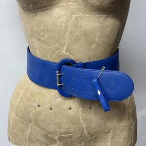 80s Vintage Electric Blue Leather Cinch Belt